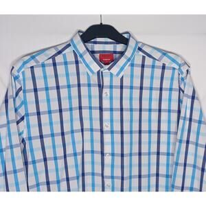 Alfani Slim Fit Stretch XL 17- 17.5 / 34-35 Men's Button Up Blue White Plaid